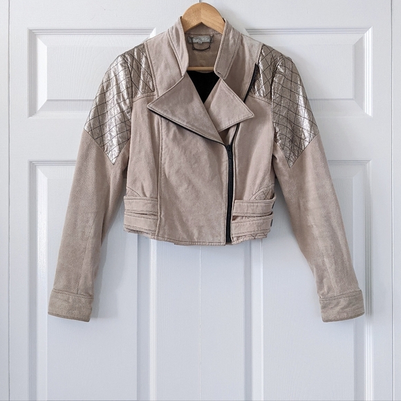 Dallin Chase Suede Leather Moto Jacket With Gold Trim Size Small - Picture 13 of 13